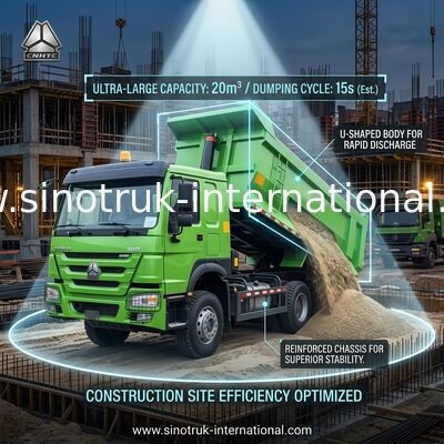 Sinotruk Howo Tipper Dump Truck 380Hp 6 × 4 U Bentuk Kargo Badan Hijau Warna