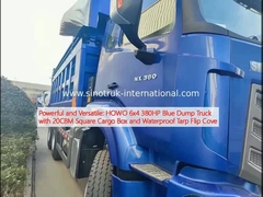 Kekuatan dan serbaguna: HOWO 6x4 380HP Blue Dump Truck dengan 20CBM Square Cargo Box dan Waterproof Tarp Flip Cove